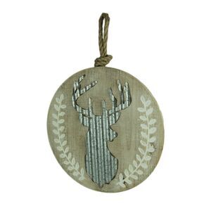 Rustic Wood and Metal Deer Head Round Wall Hanging